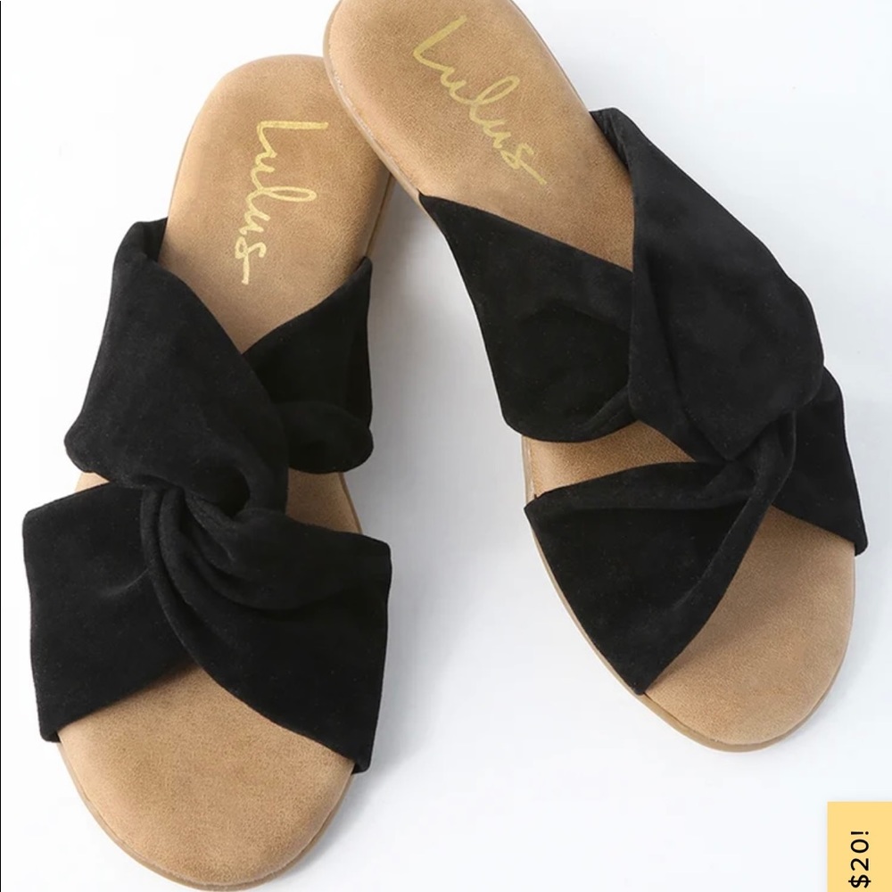 Lulu’s Santana Black Suede Slide Slippers Size 6